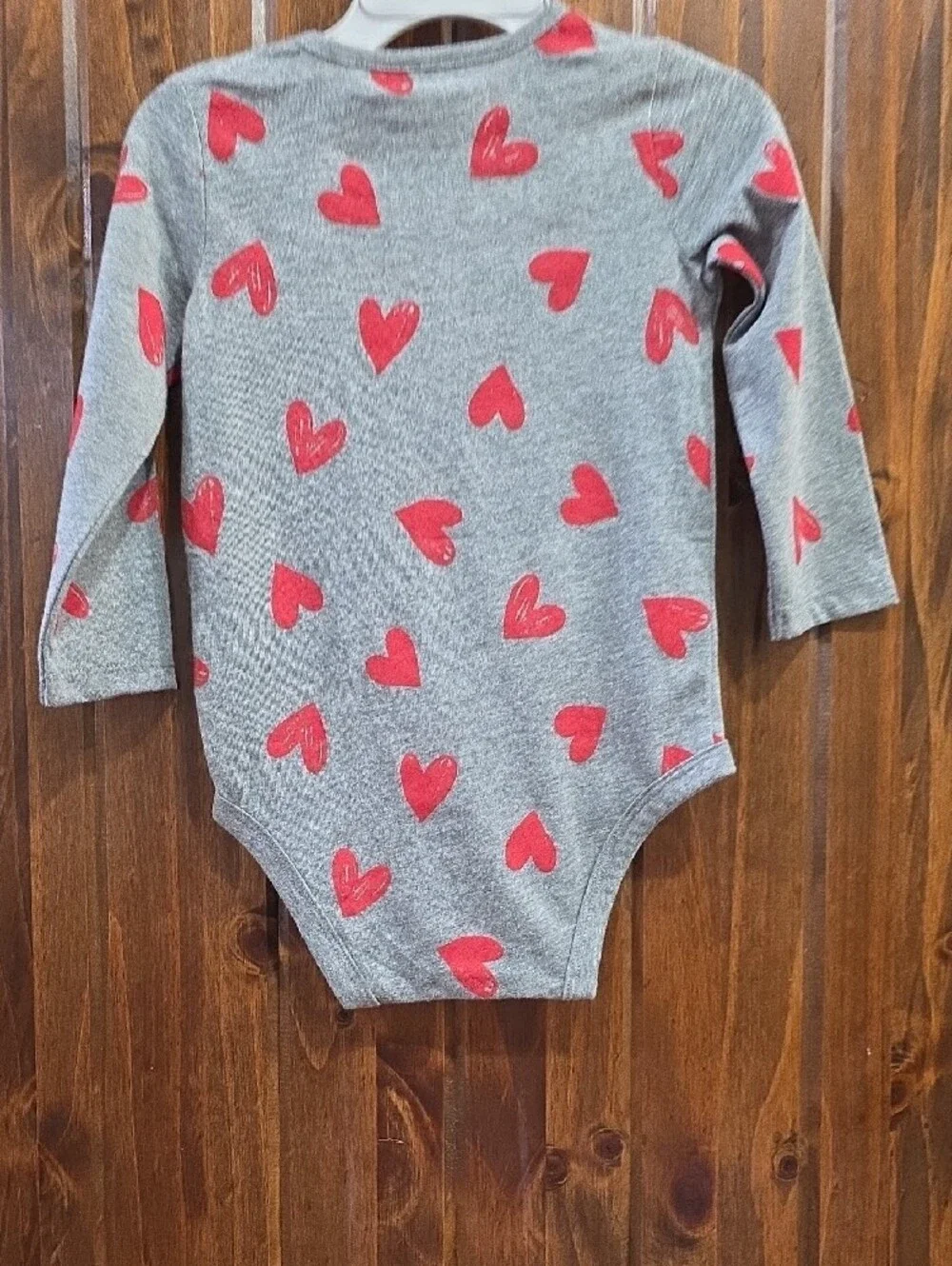 Carter's Gray Long-Sleeve One-Piece Bodysuit with Red Hearts